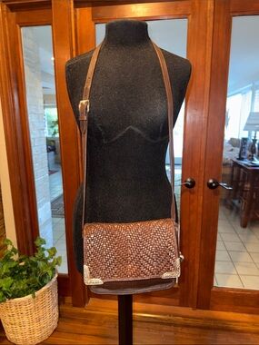 Vintage Brighton Woven Flap Brown Leather Shoulder Bag